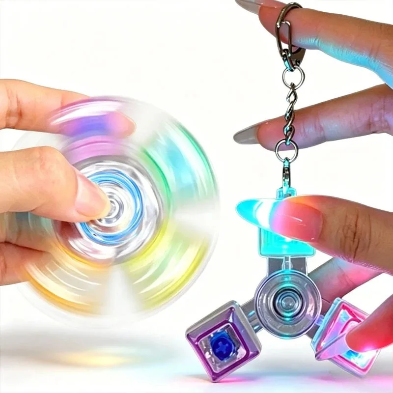 Rotatable Keyboard Fidget Fidget Spinner Keychain Mechanical Axis LED Light Crystal Clicker Stress Relief Sensory Therapy Finger