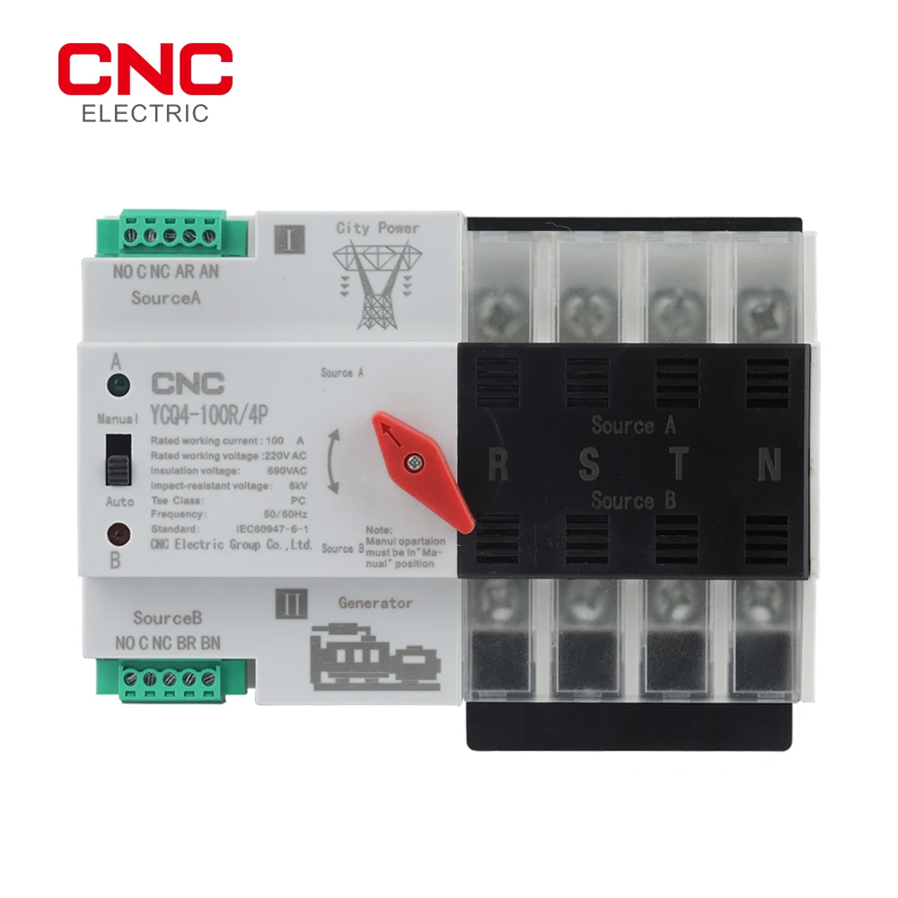 CNC YCQ4-100R/4P ATS 50/60Hz 220V PC Dual Power Automatic Transfer Switch 63A/100A Household Power Transfer Switch