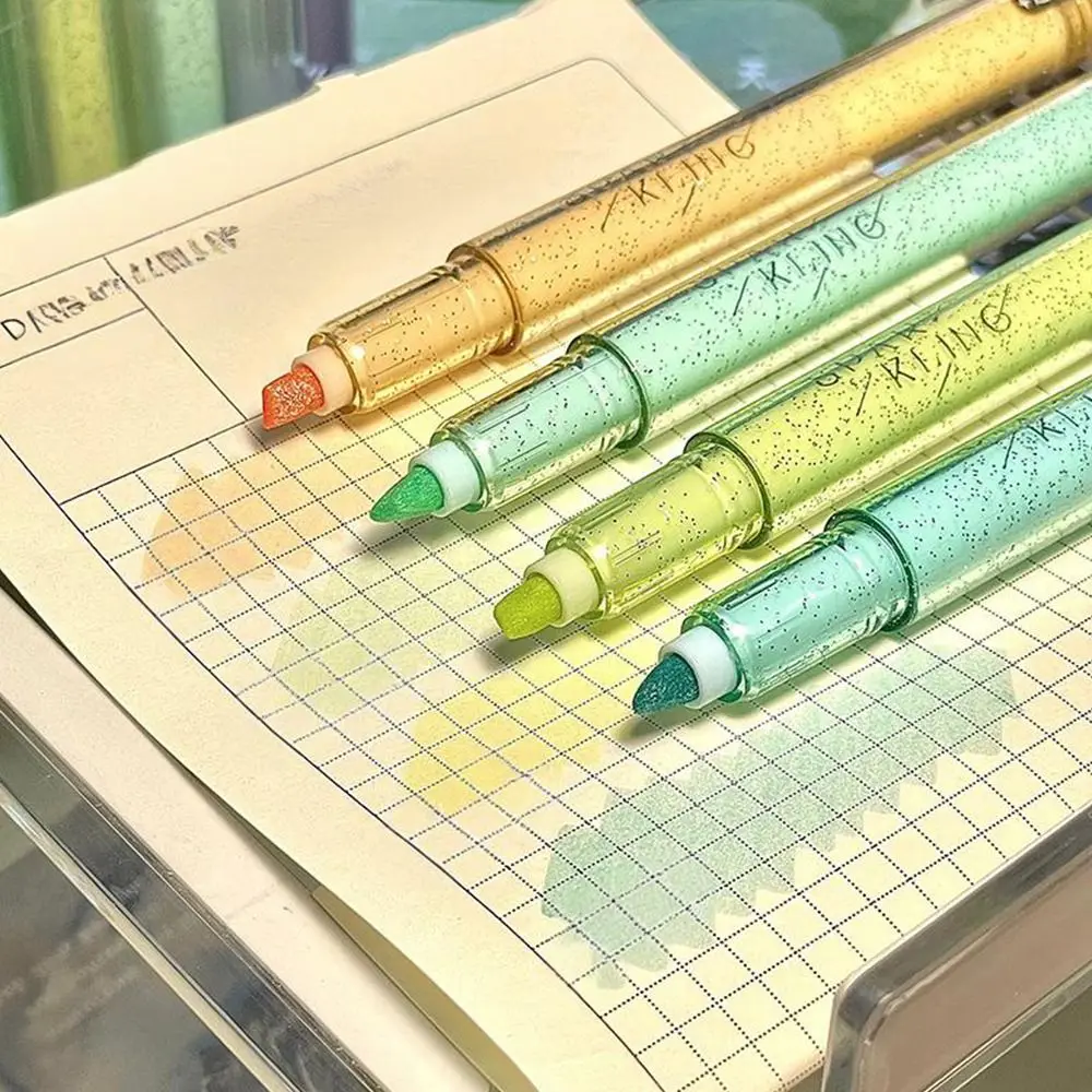 

4PCS/Set Shimmery Glitter Highlighter Double Head Mark Key Points Fluorescent Pen Quick Drying Color Marker Pen Students