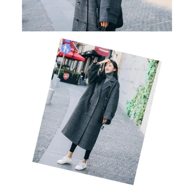 Plaid Coat for Women, Mid-length, Autumn New Style, Korean Version, Loose Fit, Knee-length, French Style Outerwear Women Coat