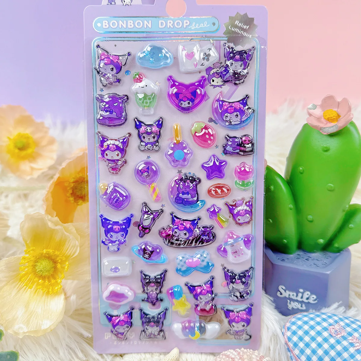 8 قطع KT Kuromi Melody الأصالة مضيئة ثلاثية الأبعاد الإغاثة ملصق مقاوم للماء محبوب ملصقات الزخرفية الكرتون الكريستال ملصق #5