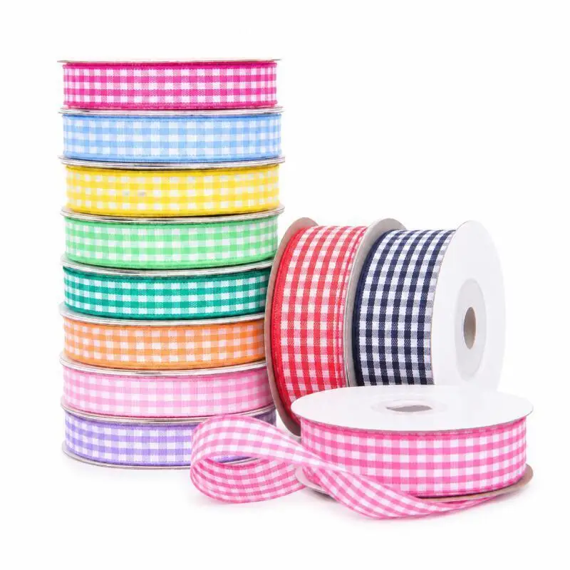 10 Yards 25/10mm Kariertes Baumwollband Hochzeits- und Weihnachtsdekoration DIY Nähstoff Handgemachtes Schleifenband Blumen-Geschenkverpackung – Detail 3
