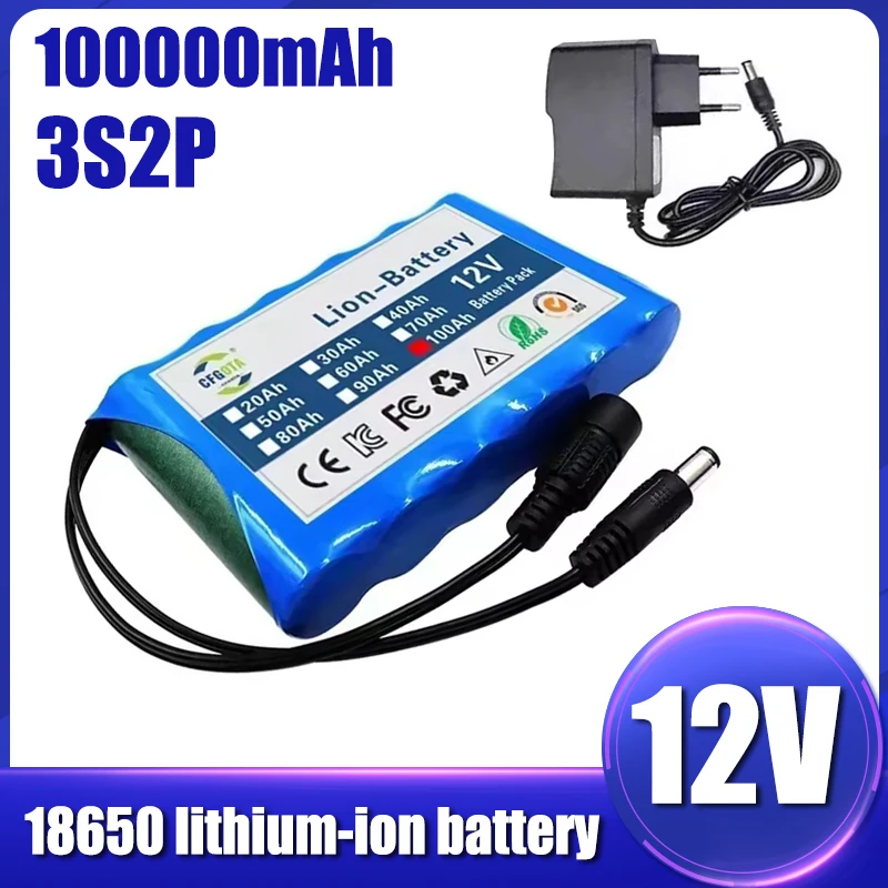 12V 100000mAh 18650 lithium-ion battery with BMS lithium battery pack protection board, 3S2P battery pack