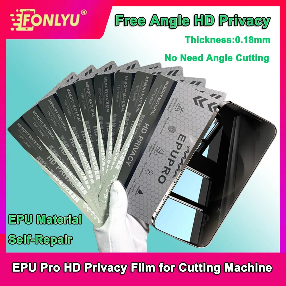 FONLYU 50pcs EPU Self Repair HD Privacy Hydrogel Film Screen Protectors for Plotter Glossy Anti-peeping Micas for Cut Machine