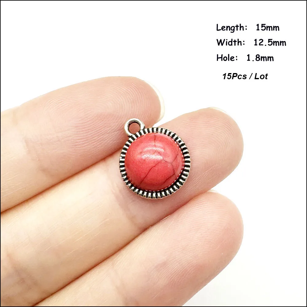 Nieuwe Rode Steen Charms Tibetaans Verzilverd Bloem Kruis Palm Oog Ronde Hangers Connectoren DIY J069