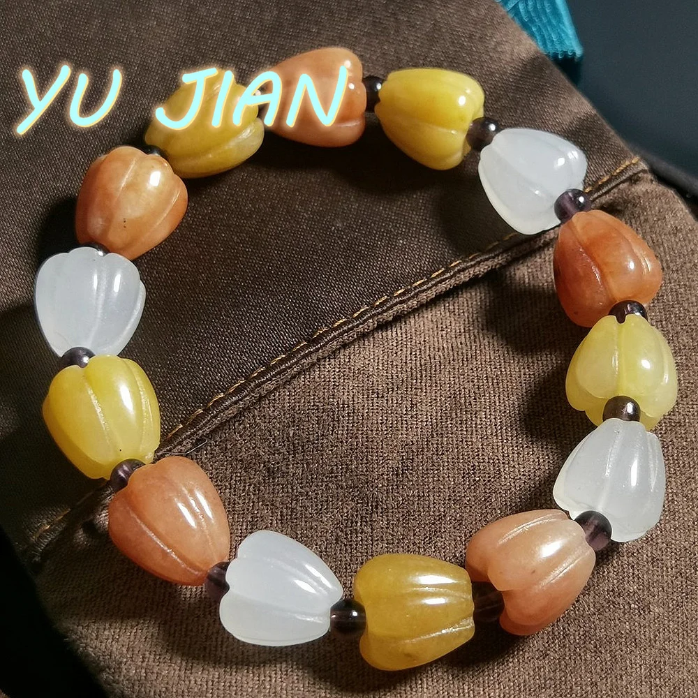 

New Natural Hetian Jade Bangles Golden Silk-Jade Jasper Red Yellow White Pepper Beads Bracelet Handring Stylish Fine Jewelry