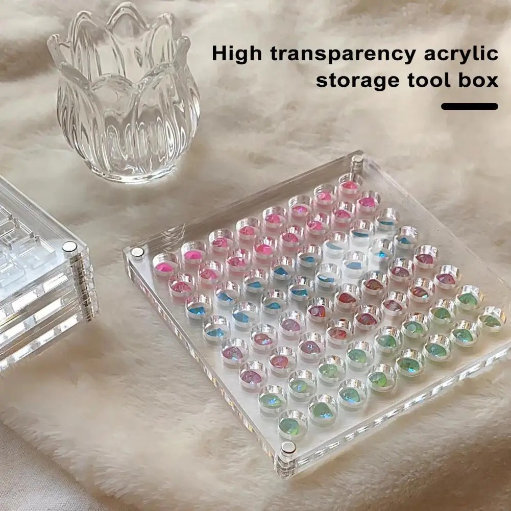 Nail Rhinestone Box Acrylic Nail Rhinestone Storage Box with 36 Grids Magnetic Suction Organizer for Nail Jewelry Eco-friendly