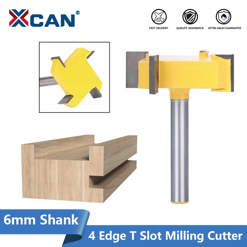 XCAN Wood Router Bit 6mm Shank 4 Edge T Type Slotting Cutter Woodworking Tool Wood Industrial Grade Milling Cutter Slotting