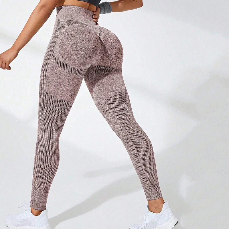 Seamless Spliced Leggings Women Butt Lift Yoga Leggings High Waist Fitness Running Slim Pants Gym Workout High Elastic Tights