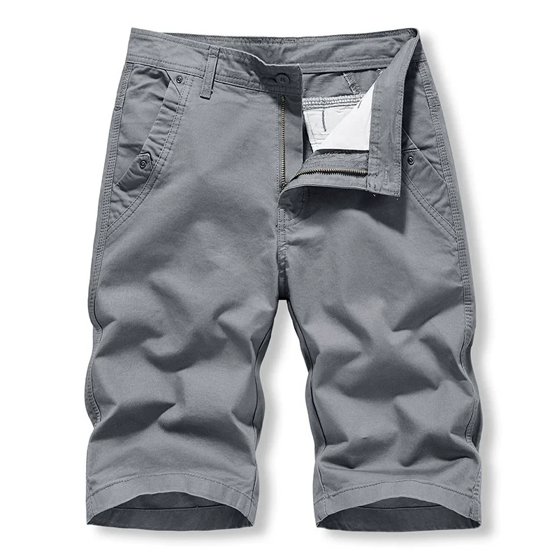 Summer Cargo Shorts Men 100% Cotton Solid Color Casual Short Pants Jogging Sports Knee Length Trousers Breathable Mens Clothing