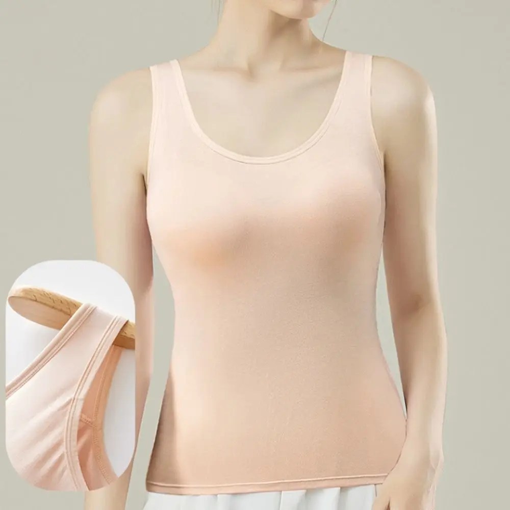 

All-match Round Neck Sleeveless Crop Top Slim Fit Vest Women's Tank Top Simple Bottoming Shirt Bra with Pads Camisole Streetwear