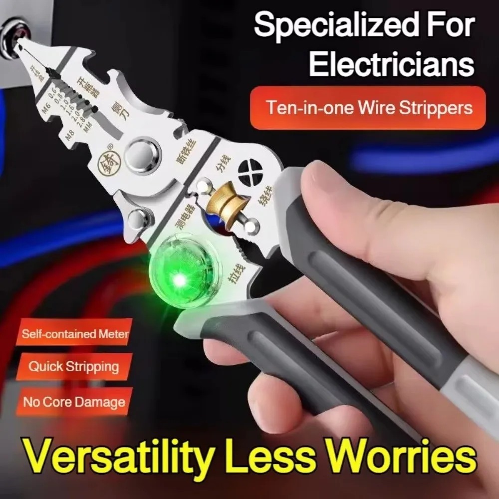 10 IN 1 Wire Stripper Foldable Cutting Function Cable Electrician Stripper Durable Pulling Wires Electricity Measurement Plier