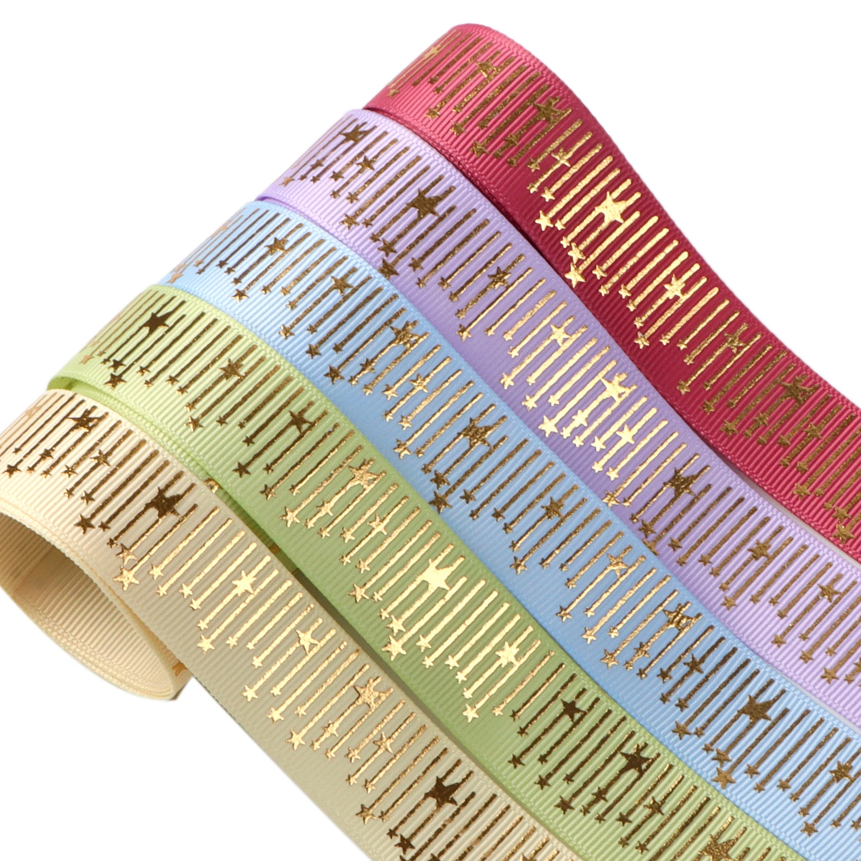 7/8 Inch 22mm Grosgrain Ribbon with Gold & Silver Foil Star and Mountain Prints, DIY Craft Supply for Gift Wrapping & Hair Bow
