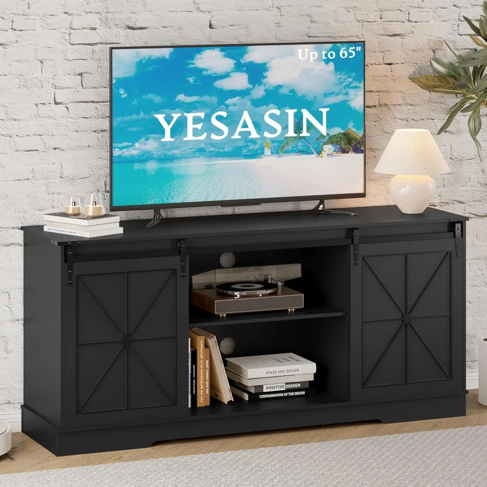 حامل تلفزيون المزرعة الحديث لمنتصف القرن لأجهزة التلفاز مقاس 55-65 بوصة مع خزانة تخزين باب الحظيرة المنزلقة وسهولة التجميع