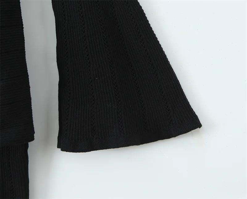 فستان نسائي خريف 2025 نمط جديد أسود متوهج كم طويل مجوف سليم صالح Bodycon محبوك فستان قصير مثير وعصري #4