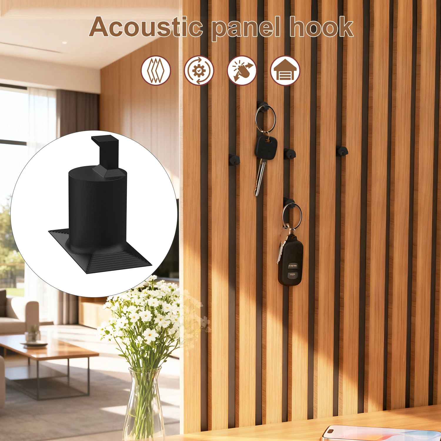 Ganchos de painel acústico com ranhura de 14 mm, design sem broca, ganchos práticos e resistentes à ferrugem, adequados para escritório/sala de reuniões A