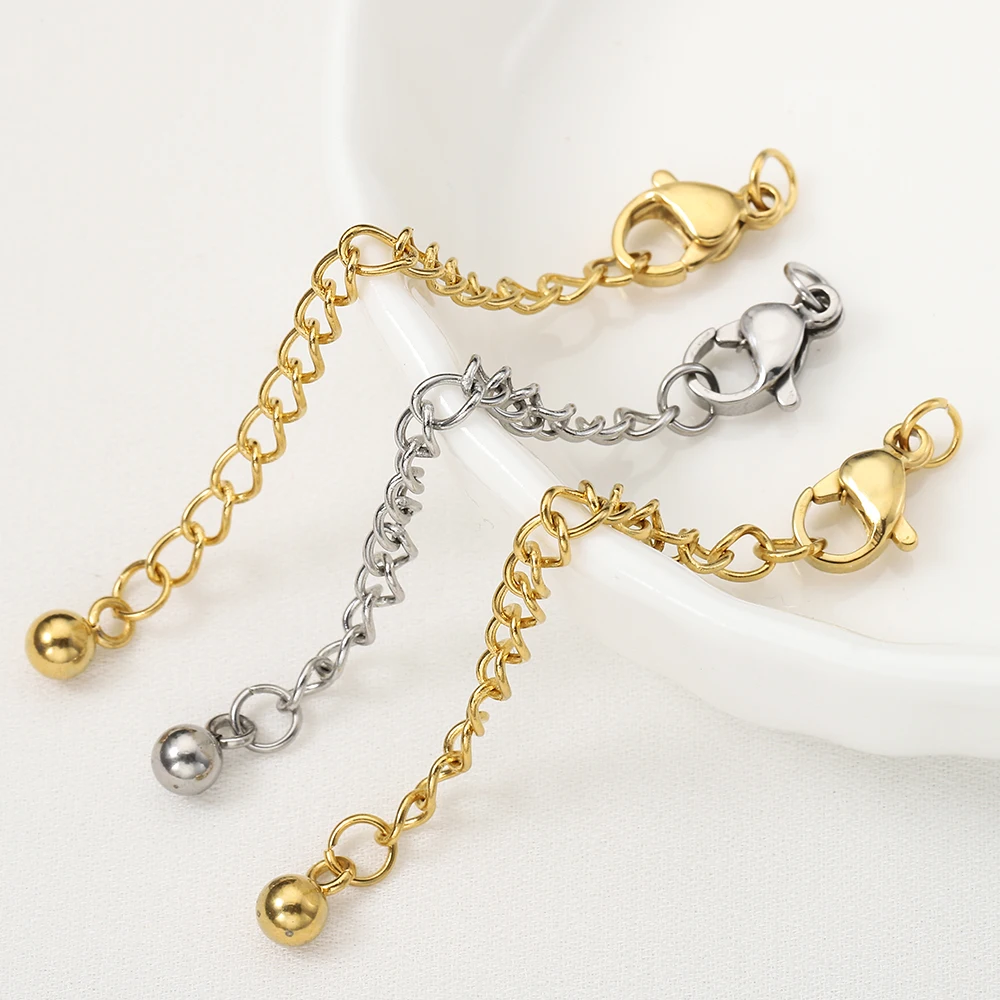 10pcs 5pcs Stainless Steel Extension Chain Ball Tail Pendant Extending Chains for Bracelet Necklace DIY Jewelry Making Component