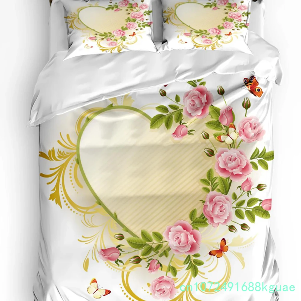 Love Heart-shaped Falling Valentine's Day Gradient Duvet Cover Bed Bedding Set Home Quilt Cover Pillowcases Bedding Set No Sheet