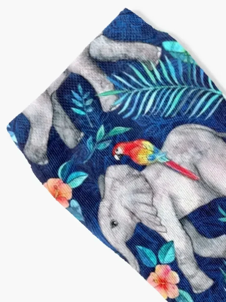 Elephants and Parrots in Indigo Blue Socks anime hiking gift snow Luxury Woman Socks Men's