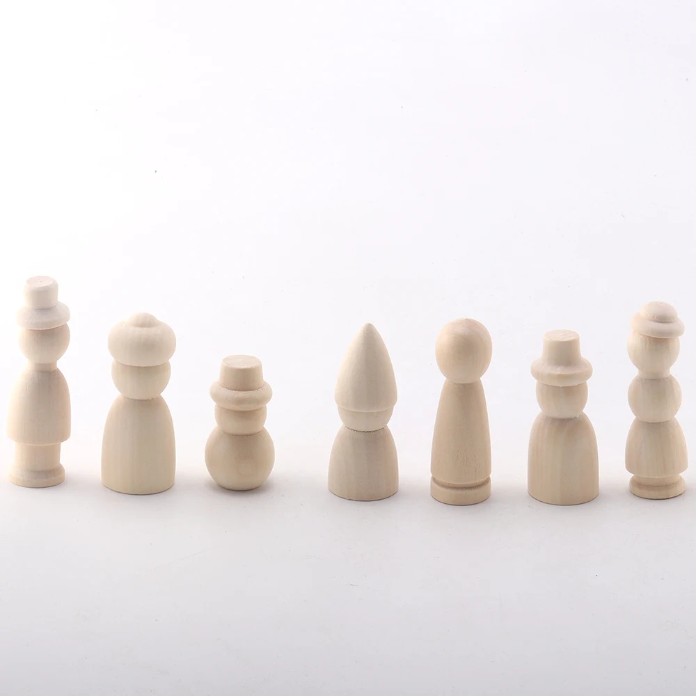 Poupées à chevilles en bois inachevé de couleur naturelle, 7 pièces, matériaux faits à la main, Art multi-formes peint, accessoires de décoration de fête à domicile