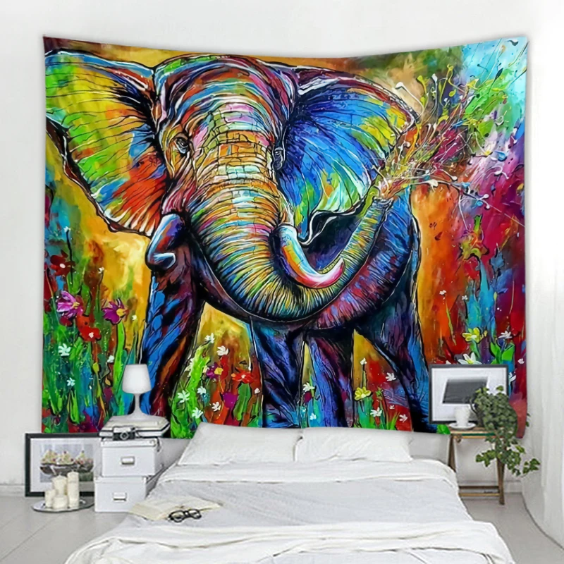 

Colorful Painting Elephant Background Decorative Tapestry Mandala Boho Hippie Wall Decor Tapestry Home Decor Tapestry