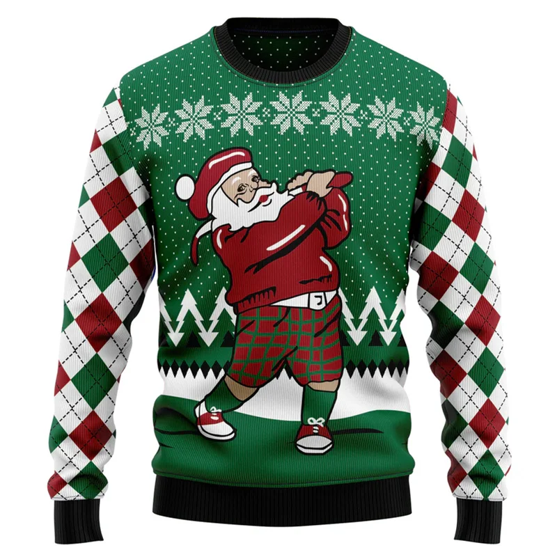 Cute Santa Claus Ugly Christmas Sweater For Men 3d Printed Sports Golf Sweatshirt 2025 New Year Crew Neck Hoodie Women Pullovers