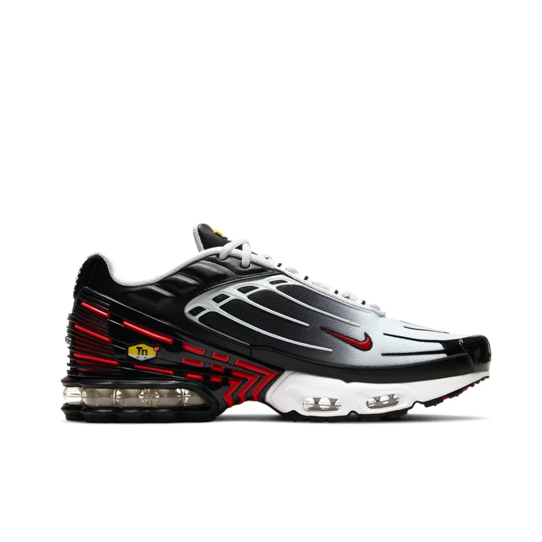 Nike Original Air Max Plus 3 Herren-Laufschuhe mit niedrigem Oberteil, bequeme Stoßdämpfung, lässige Turnschuhe, Rot, Schwarz, Farbgebung