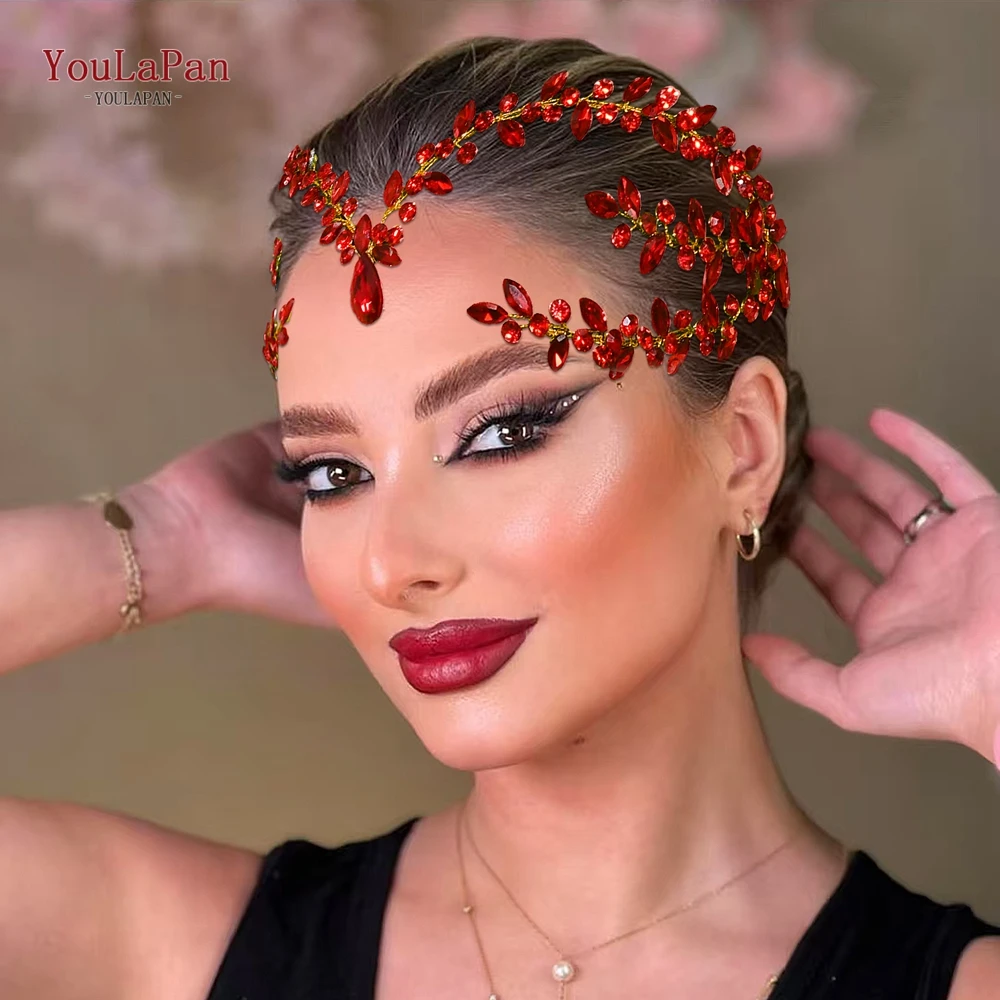 TOPQUEEN Bunte Kopfbedeckung Braut Strass Stirnband Hochzeit Luxus Kopfschmuck Frau Wasser Tropfen Haarband Haar Schmuck HP599 – Detail 10