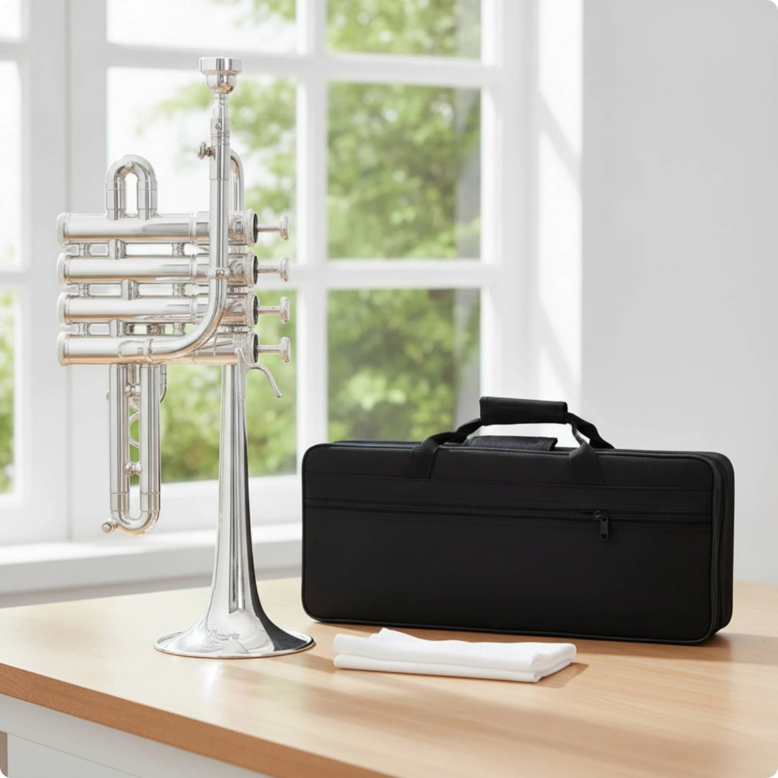 Trumpet with Cleaning Kit Polished 4-Valve Trumpet Brass Instrument User-Friendly Responsive for Students, Lessons