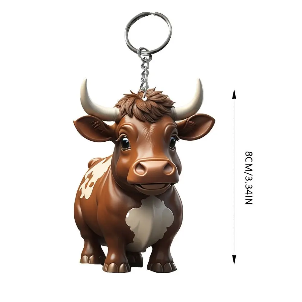 Creative Acrylic Cow Keychain Cartoon Yak Key Holder Cute Highland Cattle Key Ring Car Keychain Backpack Pendant Christmas Gift