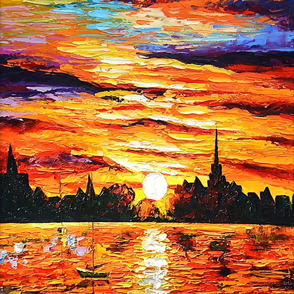 China Wholesale Sunset on Canvas Artwork Oil Beach Oil Paintings Wall Decoration Painting