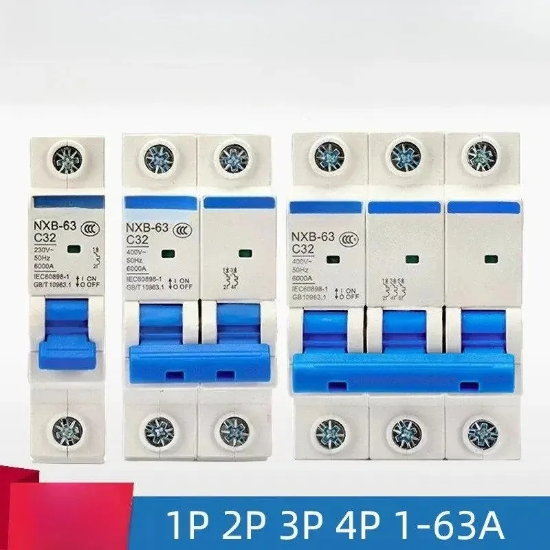 Automatic Air Circuit Breaker DZ47 NXB‑63 C‑Type 1P 2P 3P 10A 16A 20A 32A 63A Household Power Distribution Replacement Fitting