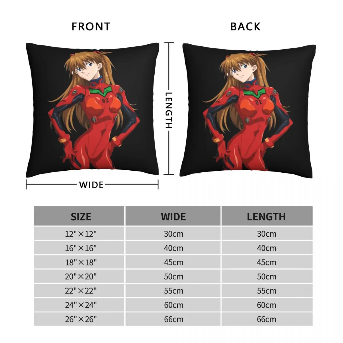 Asuka Langley Soryu Cute Square Pillowcase Polyester Linen Velvet Printed Zip Decor Throw Pillow Case Home Cushion Cover