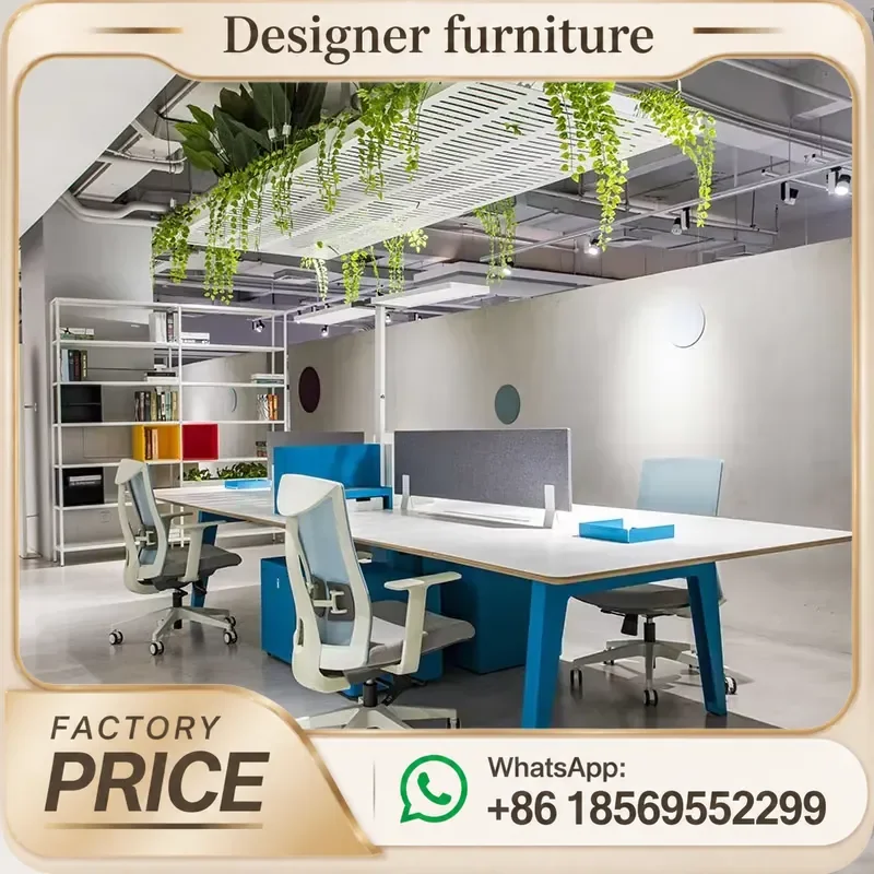 4 Person Office Workstation Modern Modular Desk Furniture For Employee Cubicle Computer Table With Partition Panel