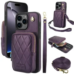 Crossbody Lanyard Bag Phone Case for IPhone 16 15 14 13 12 11 Pro Max XS X XR 7 8 Plus Zipper Wallet with Card Holder Cover