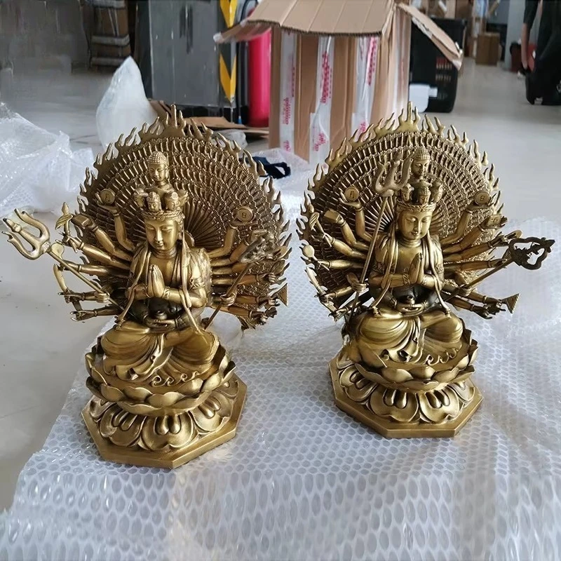 Chinese small bronze Buddha statue, copper thousand-handed Guanyin Buddha statue