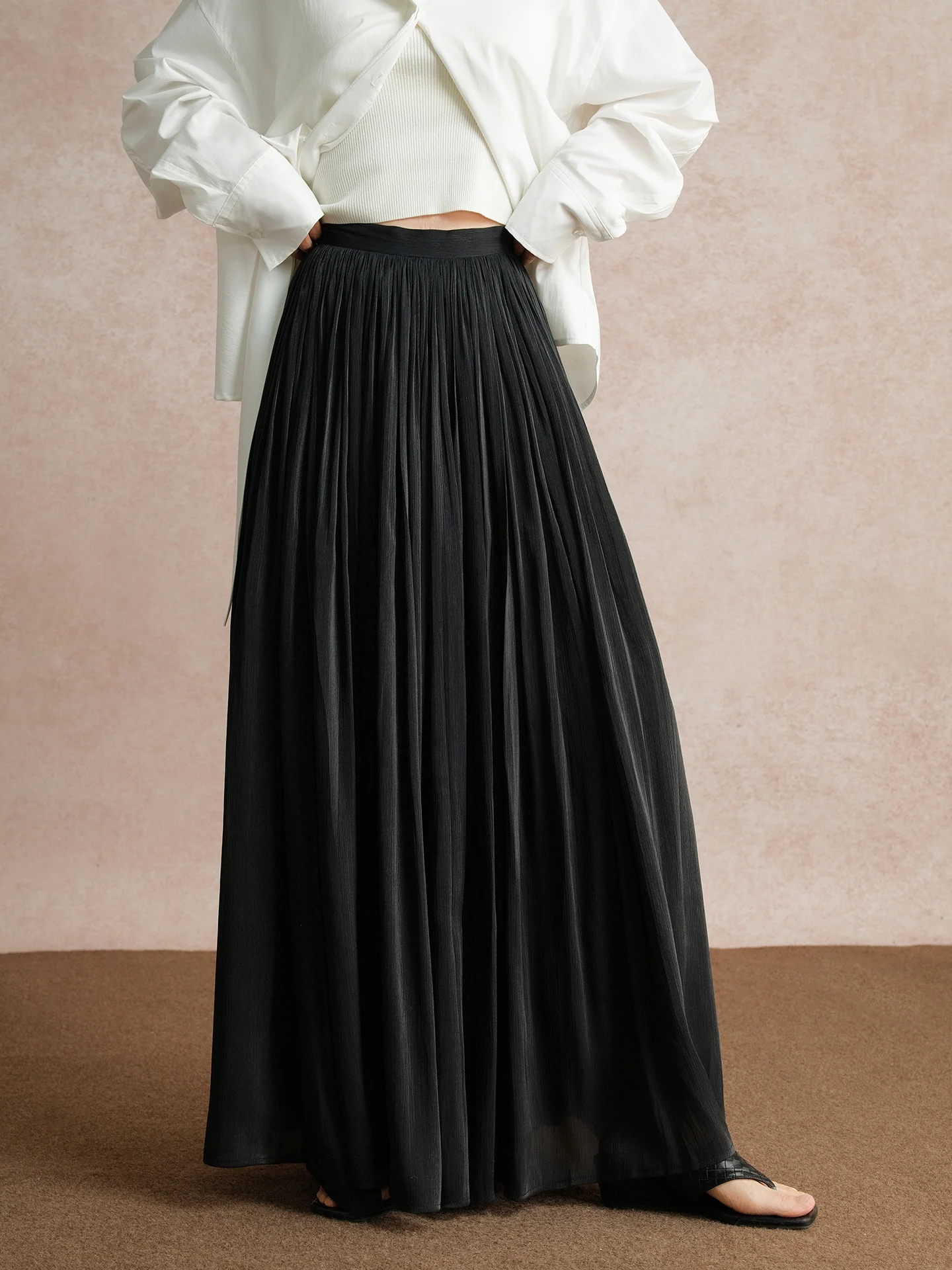 

Женская плиссированная юбка А-силуэта с кружевом, длинная макси-юбка с эффектом похудения, расклешенная, с завышенной талией, из полиэстера, 2026