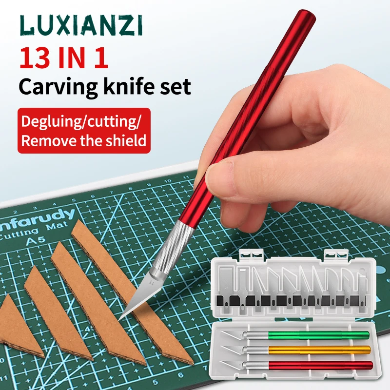 LUXIANZI Paper Cutter Pen Knife 10pcs Blades Set For Crafts, Arts, Drawing Box Open DIY Multi Tool Stationery Engraving Knife