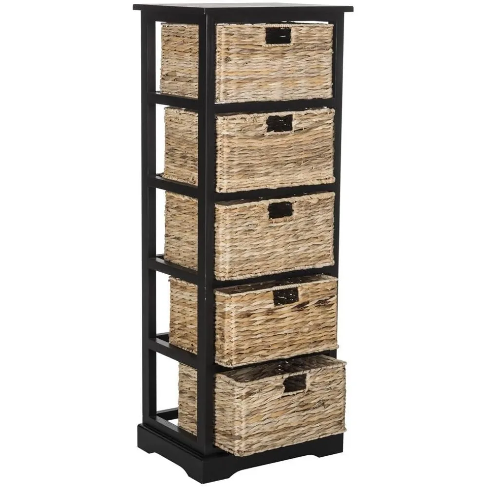 Home Collection Black 5-Drawer Wicker Basket Storage Tower (Fully Assembled)