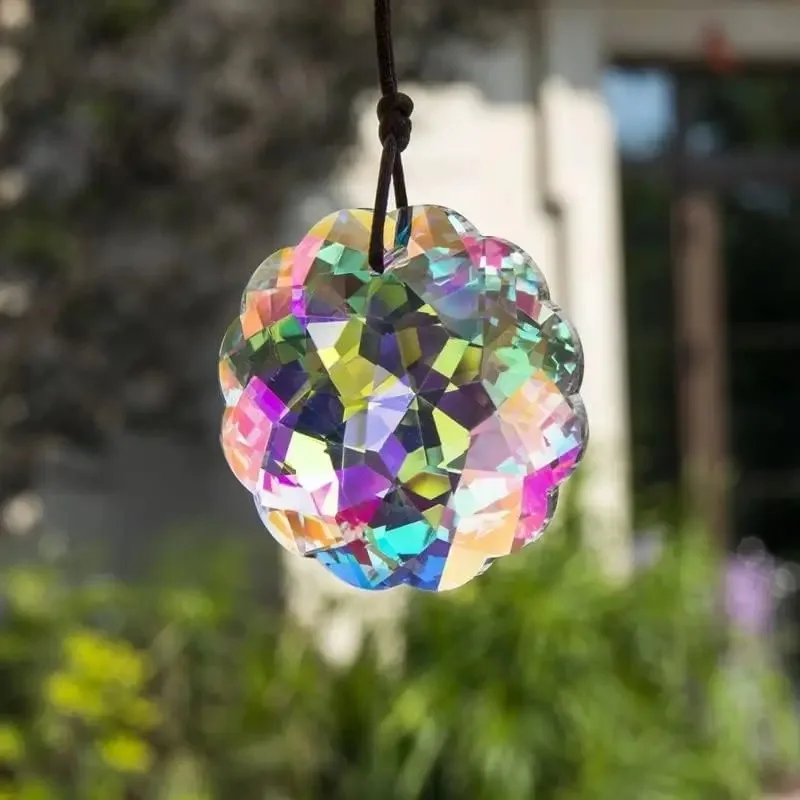 1 Pc With Rope Colorful Crystal Glass Prism Ball Suncatcher Pendant, Home Garden Craft Decoration, Valentine's Day, Mother'sGift