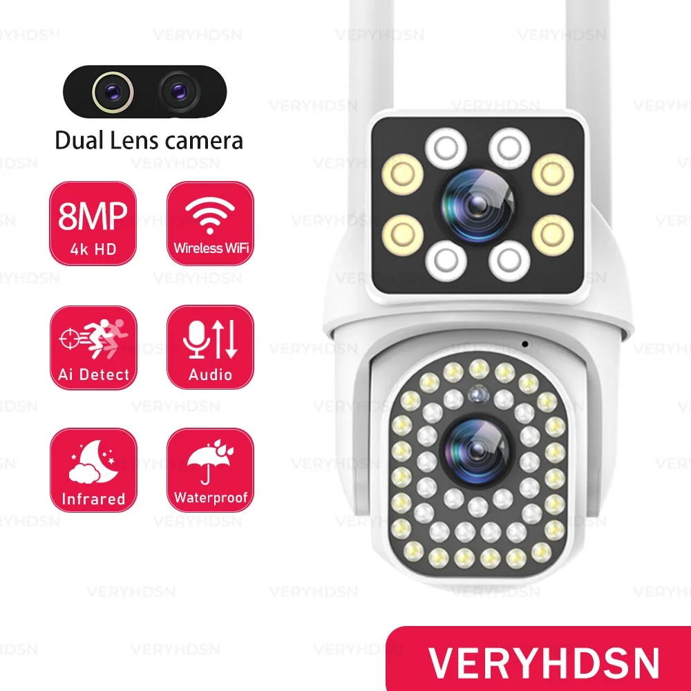 

8MP 4K PTZ Wifi Camera Outdoor FHD Dual Lens IP CCTV Camera Full Color Night Vision 8x Zoom Video Surveillance AI Human Tracking