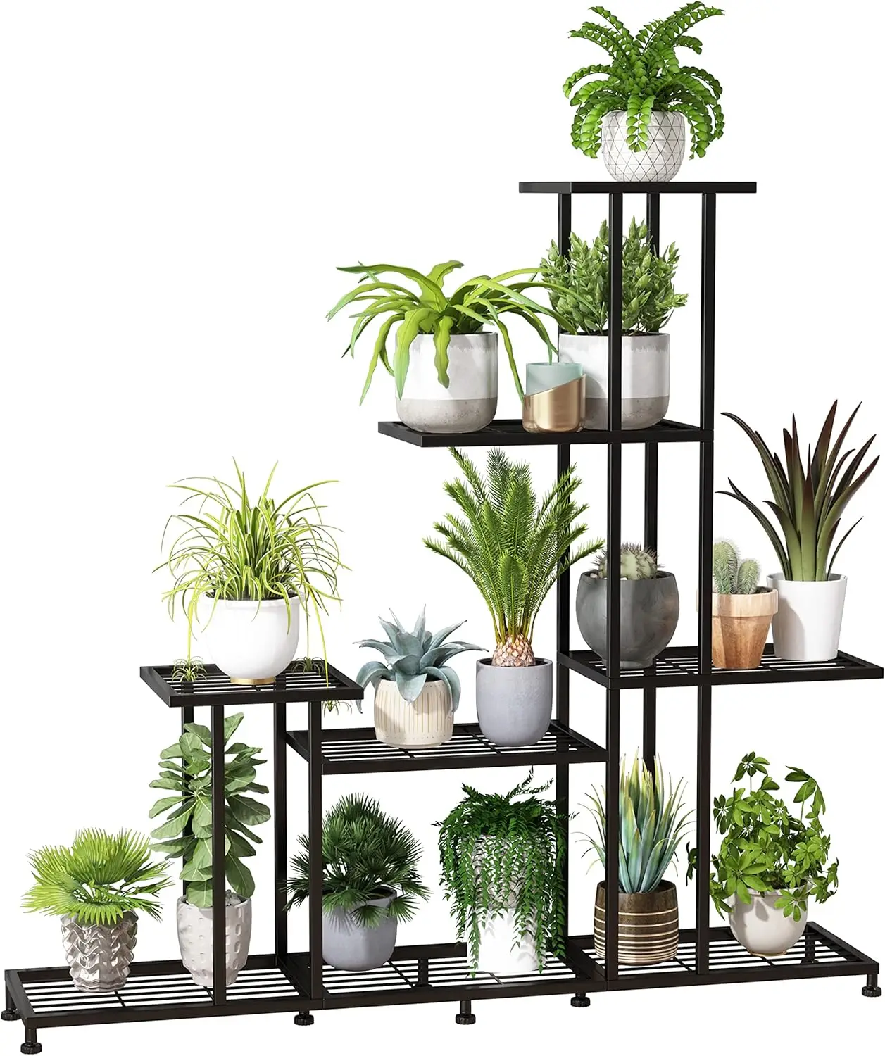 5-Tier Heavy Duty Metal Plant Stand for Indoor Outdoor Use, Black Multifunctional Rack for Living Room Garden Balcony