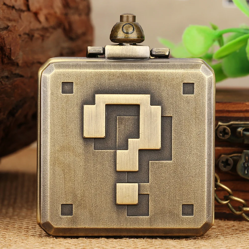 Retro Question Mark Design Bronze Quartz Pocket Watch Pendant Clock Chain Exquisite Charm Gifts Ideal for Men Women Collectors