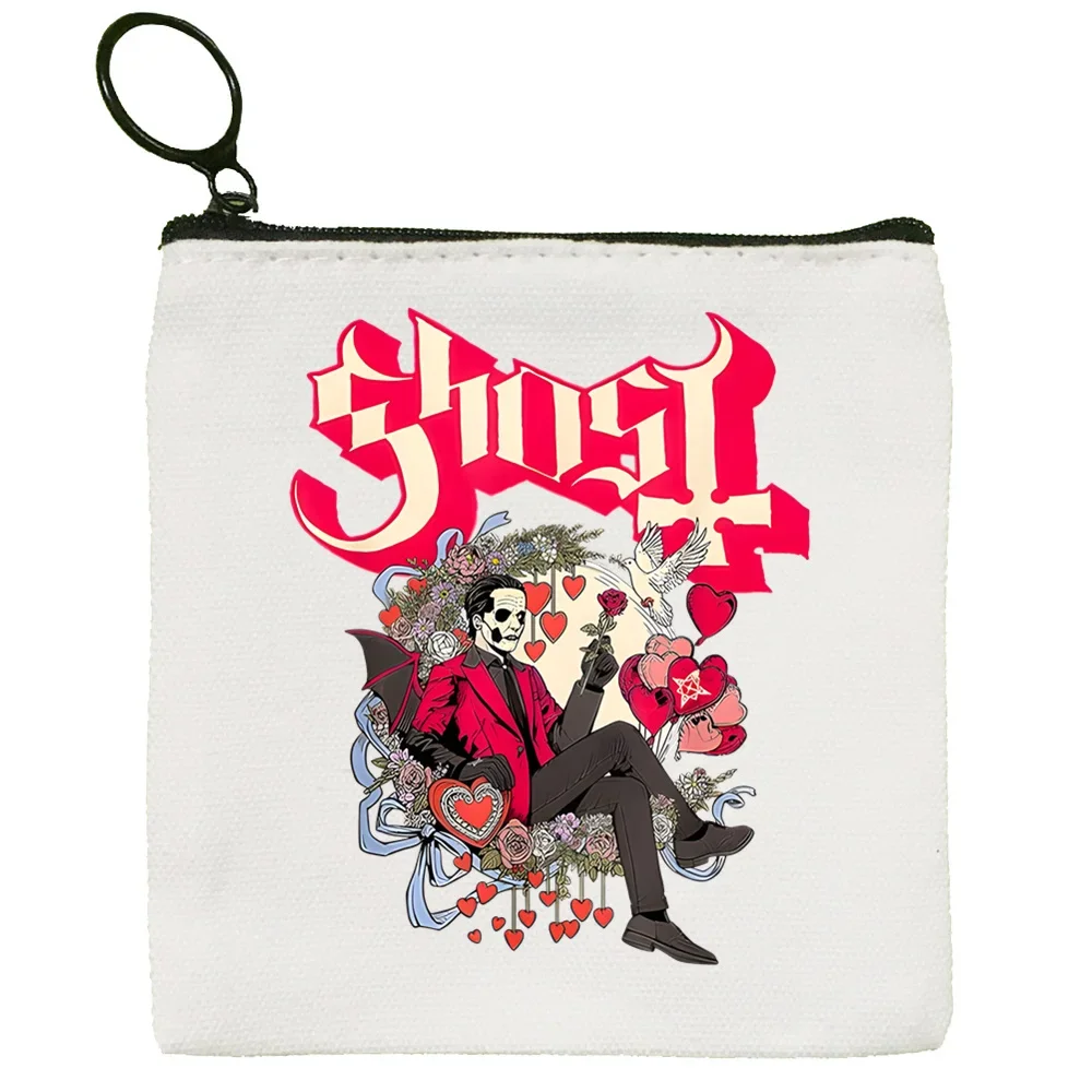 Ghost Band ästhetische Grunge Metall niedlichen Mini-Geldbörse Leinwand Student Brieftasche Münz koffer Reiß verschluss Hand weibliche Schlüssel etui