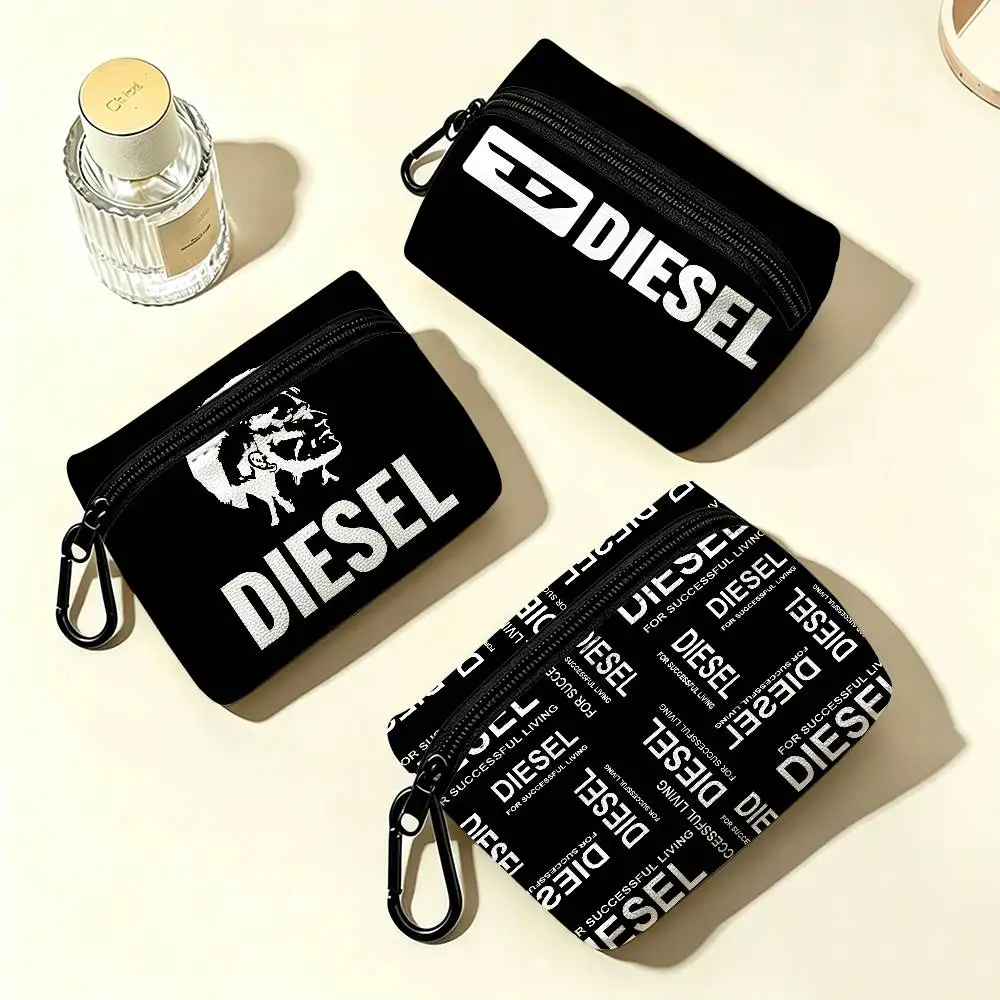 D-DIESEL Logo Mini Hanging Oxford Cloth Coin Bag Durable Zipper Key Card Pouch With Carabiner