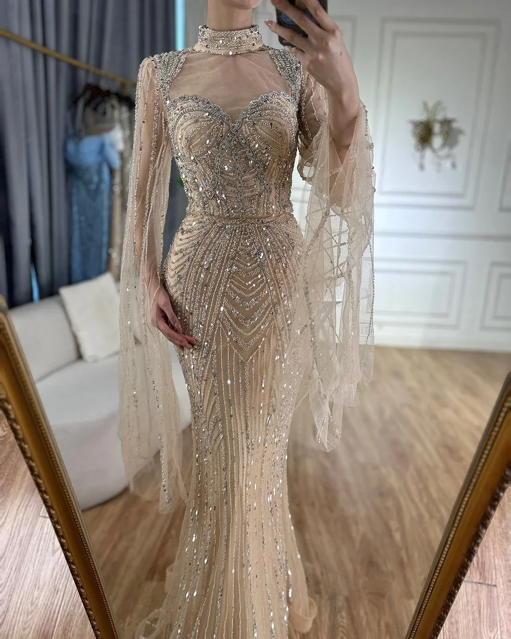 Serene Hill Customized 2025 Saudi Arabia Luxury Dubai Nude Sweetheart Mermaid Beaded Evening Dresses Party Gowns Women GLA72560