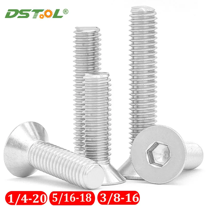 

British UNC Hex Drive Flat Head Screws DIN7991 SST304 Hex Hexagon Socket Flat Countersunk Head Screws Bolts 1/4" 5/16" 3/8"