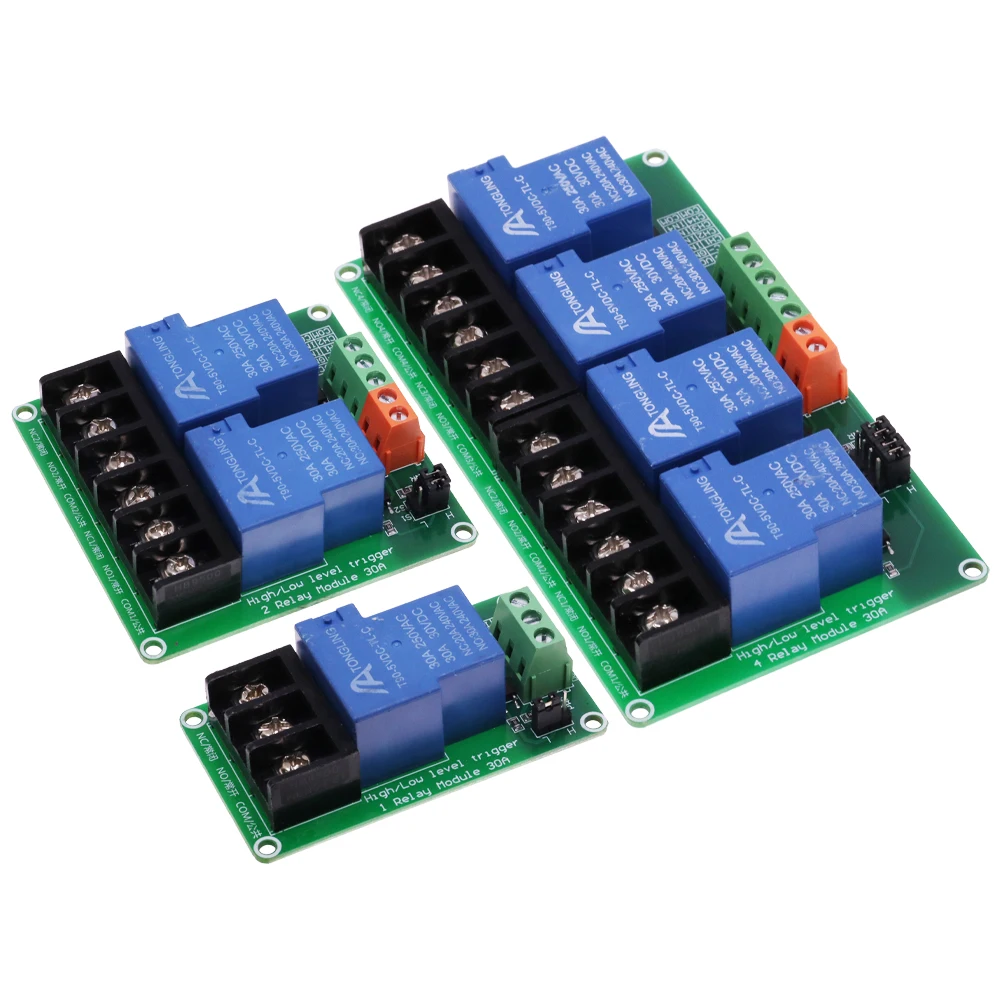 1 طريقة 2 4 قناة وحدة التتابع 30A مع عازل optocoupler 5 فولت 12 فولت 24 فولت يدعم الزناد ثلاثية عالية ومنخفضة مع دليل السكك الحديدية