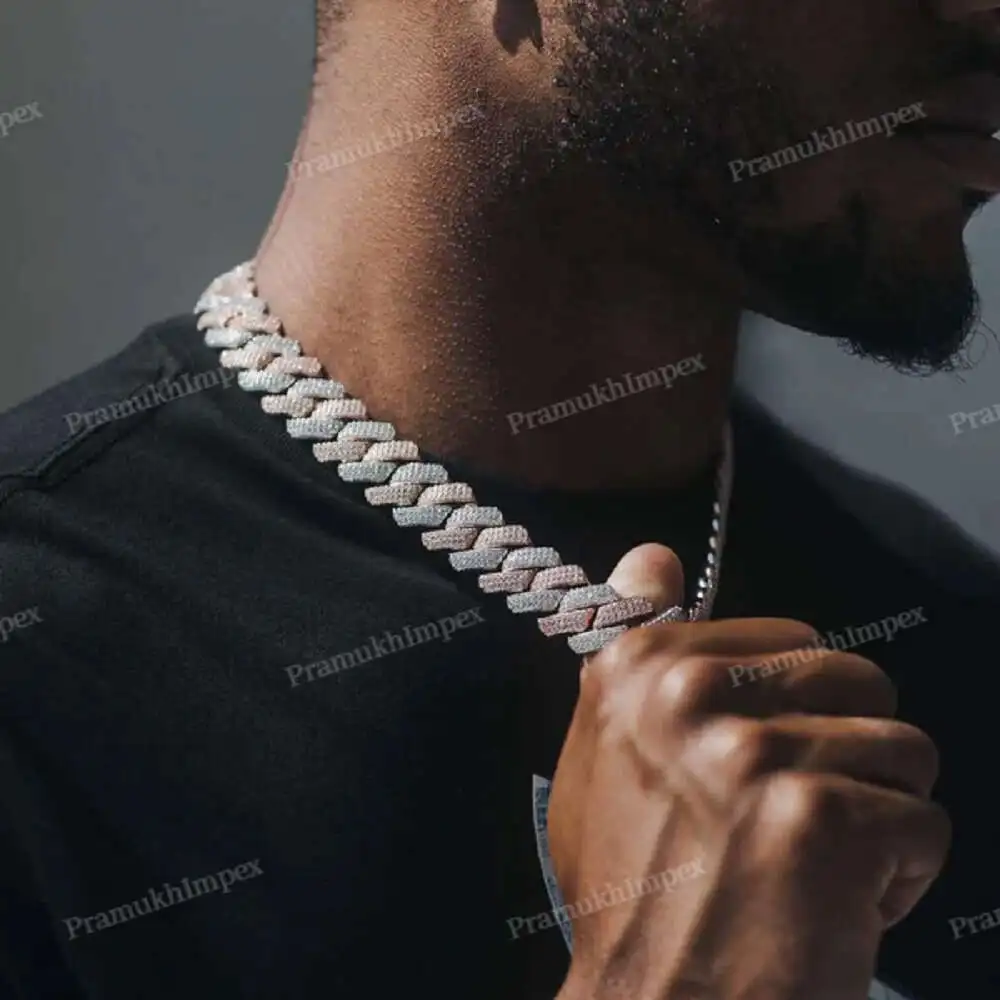 Luxury Artificial Diamond Chain for Man Iced Out Vvs Moissanite Hip Hop Cuban Link Chain Necklace Two Tone White and Rose Gold C