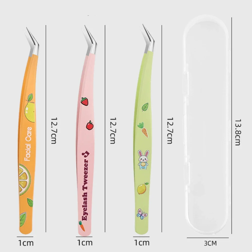 1/2 個ステンレス鋼つけまつげピンセット帯電防止湾曲したストリップフルーツスタイルハンドル 3D まつげエクステンションピンセットメイクアップツール